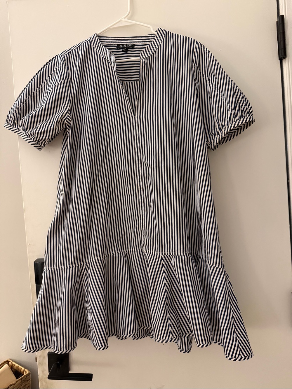 J. Crew Navy and White Striped Ruffle Hem Dress